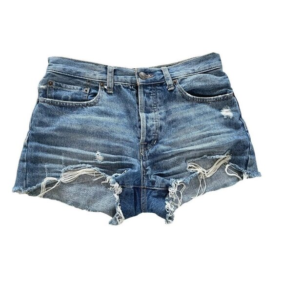We The Free People Women's Sz 27 Cut Off Raw Hem Distressed Jean Shorts - Picture 1 of 8
